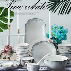 景德鎮(zhèn)陶瓷碗碟套裝家用創(chuàng)意餐具輕奢北歐風(fēng)現(xiàn)代碗盤簡約高檔組合